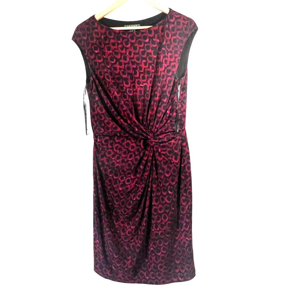Ralph Lauren Burgundy Geo Pattern Sexy Ruched Knit Dress 14